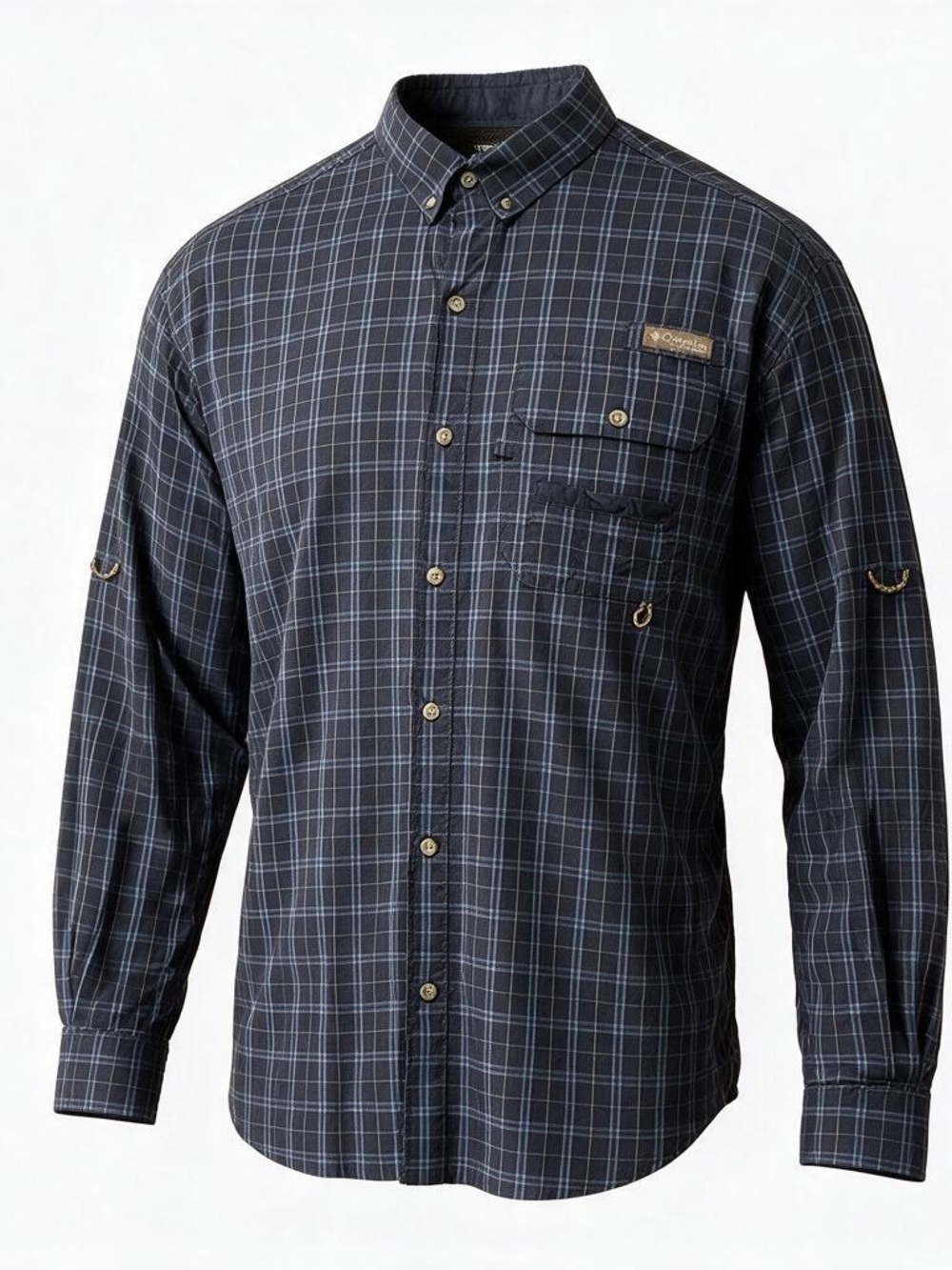 Columbia Men’s Dark Navy Plaid Button-Down Shirt